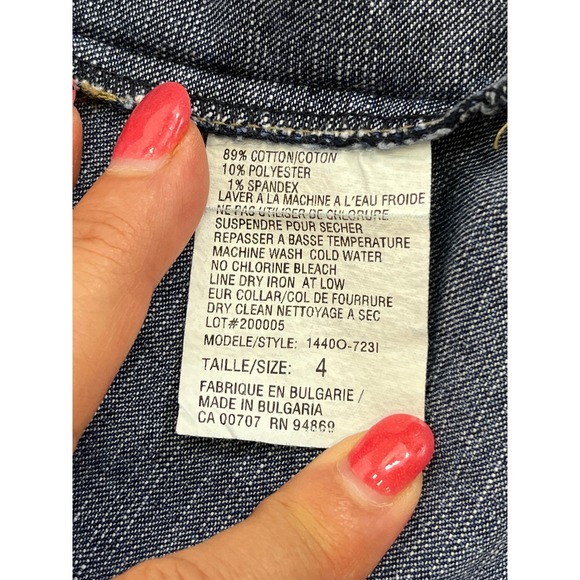 Tribal Stretch Classic Denim Jacket Sz.4 Button Front Adjustable Waist Dark Wash - Picture 4 of 8